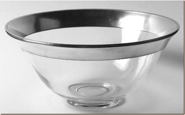 dorothy thorpe v shape salad bowl silver trim band
