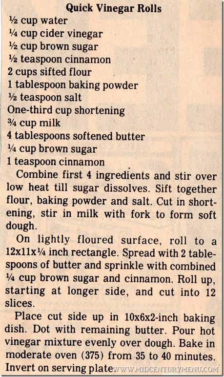 Quick Vinegar Rolls, 1969 Quick Vinegar Rolls, 1969