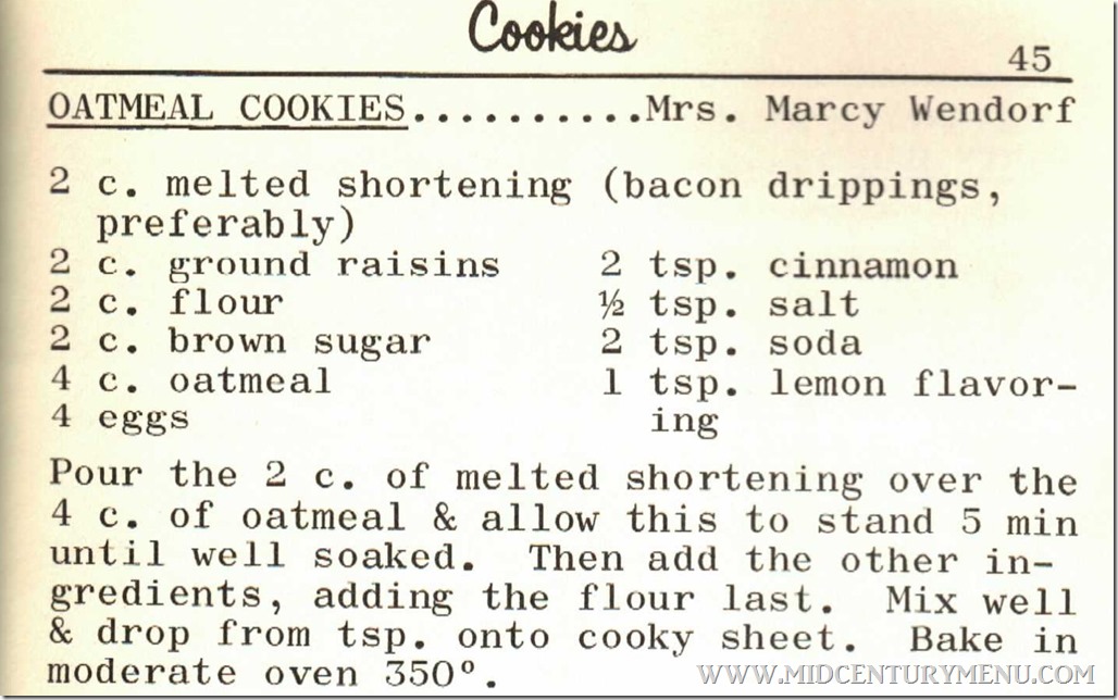 Oatmeal Cookies A Touch of Home 1965 Oatmeal Cookies A Touch of Home 1965